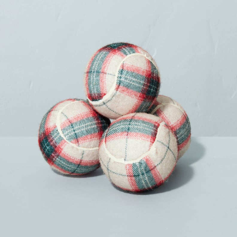 4pk Holiday Plaid Tennis Ball Pet Toy Set