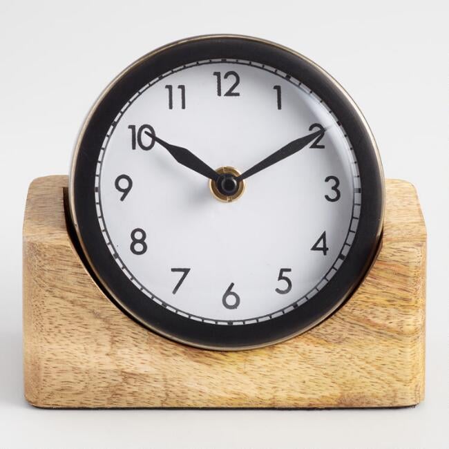 Round Black Clock With Wood Stand