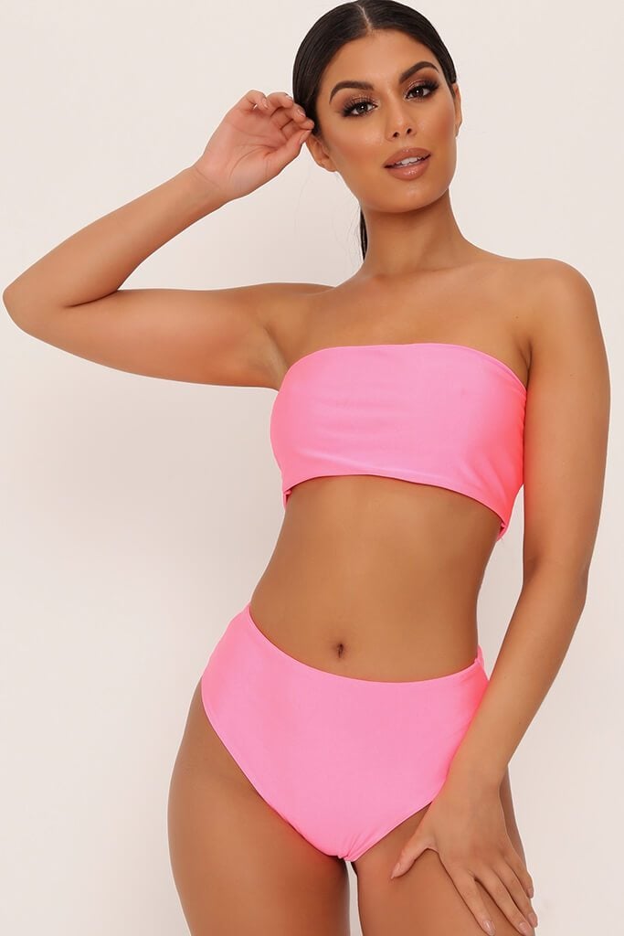Neon pink strapless bikini clearance