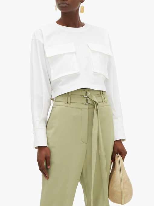 Proenza Schouler Cargo-Pocket Long-Sleeve Cotton-Blend Top