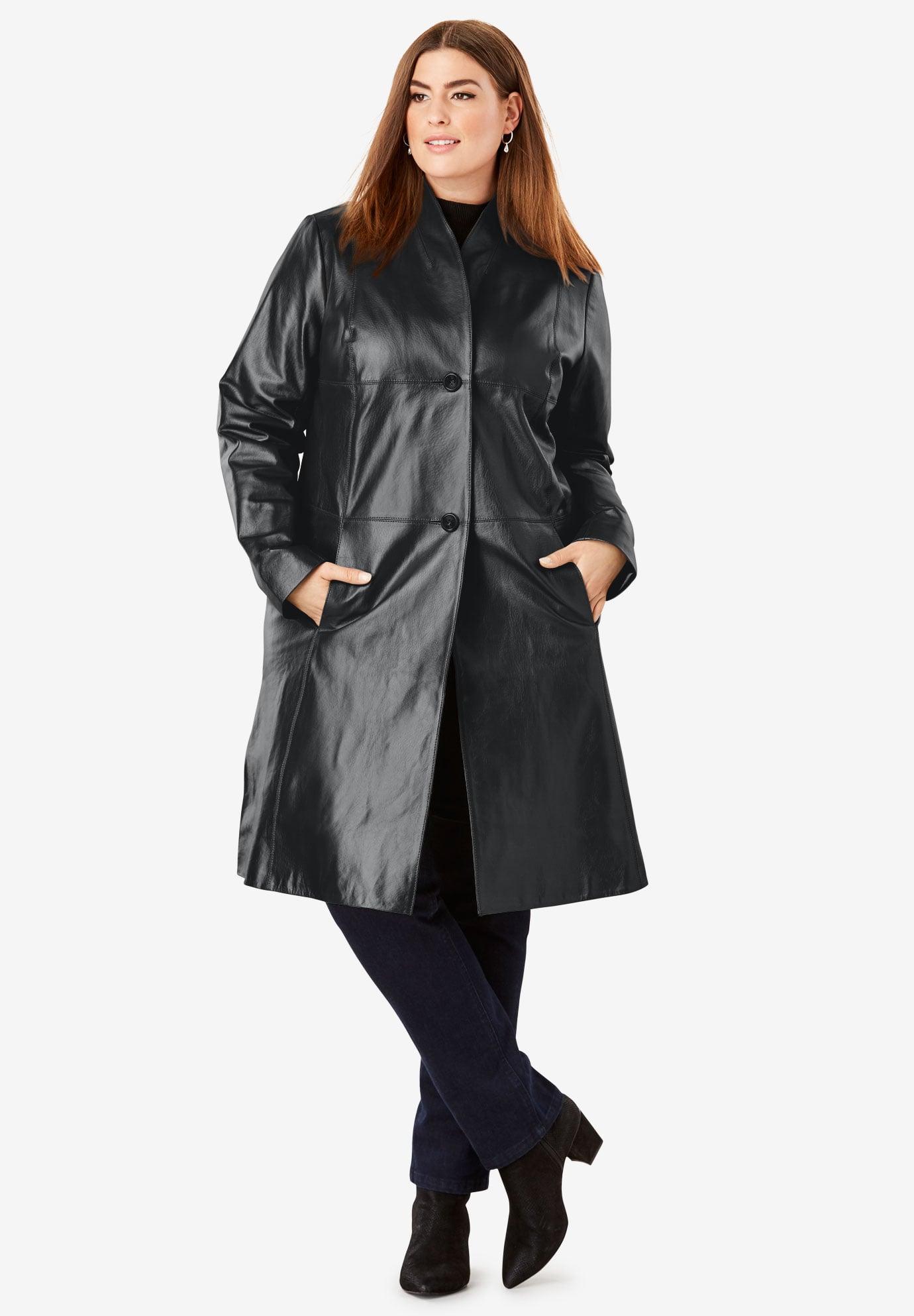 black leather swing coat
