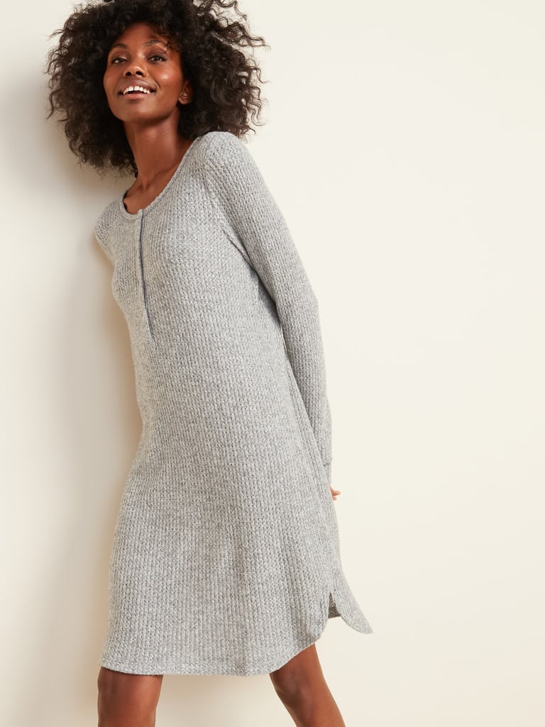 Cosy Thermal-Knit Henley Nightgown