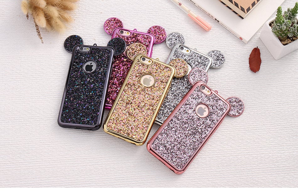 Rose Gold Glitter Mickey Ears Phone Case ($12)