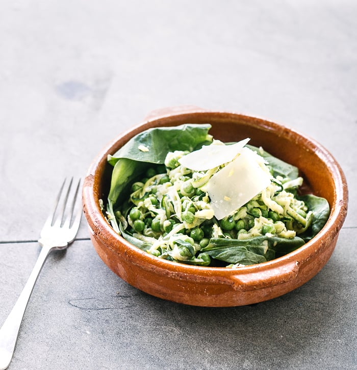 Zucchini Spaghetti With Crème Fraiche and Pesto