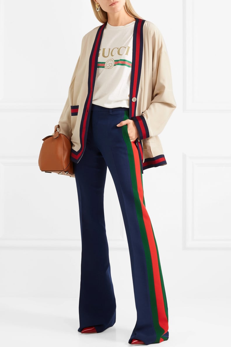 Gucci Oversize Grosgrain Trimmed Silk Crepe De Chine Cardigan