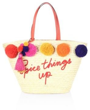 Kate Spade Lewis Way Large Pom Marketa Straw Tote