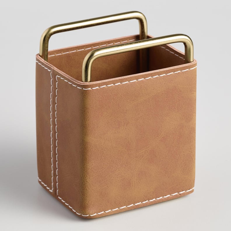 Brown Faux Leather Grayson Pencil Cup