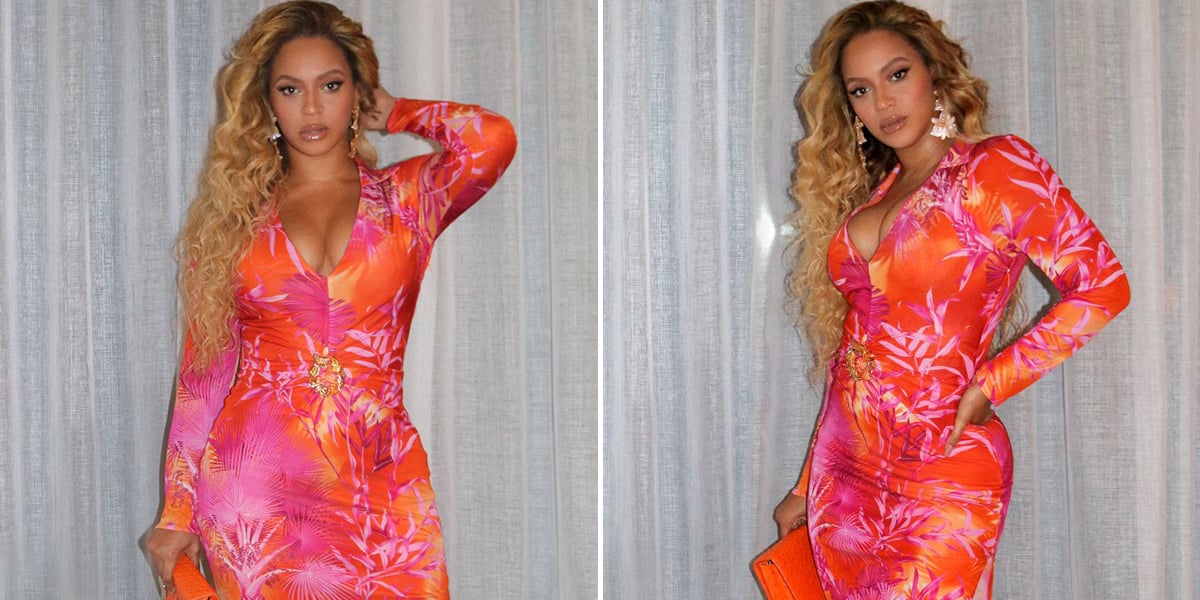 Beyoncé Wore Pink and Orange Tropical Print Dress in Miami | PS Fashion