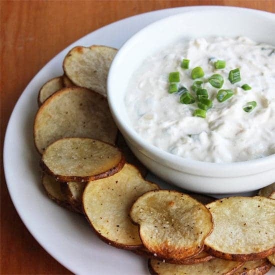 Baked Potato Chips With Onion Dip