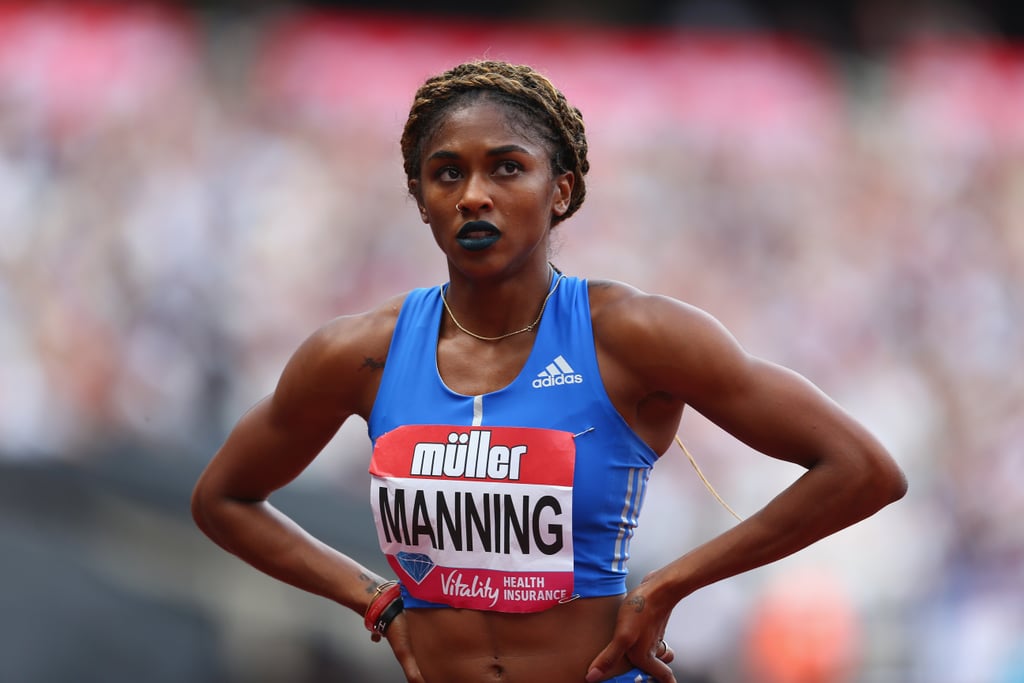 Wearing a braided crown hairstyle and dark blue lipstick at the Muller Anniversary Games in 2017.