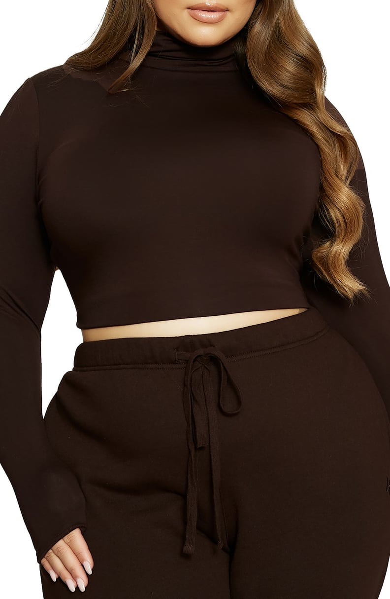 Naked Wardrobe Scoop-neck Long-sleeve Crop Top In Black