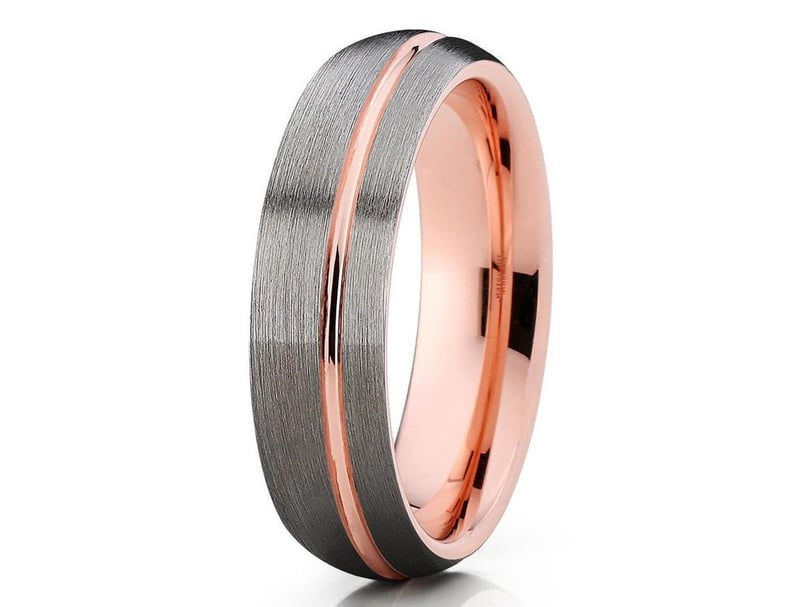 Gunmetal Tungsten Wedding Band in Rose Gold