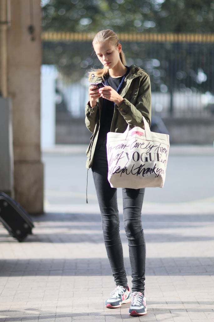 Leather leggings got athletic edge with a pair of sporty kicks.
Leather leggings got athletic edge with a pair of sporty kicks.
