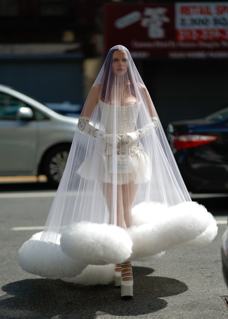 Julia Fox Wearing a Wiederhoeft Wedding Dress in NYC