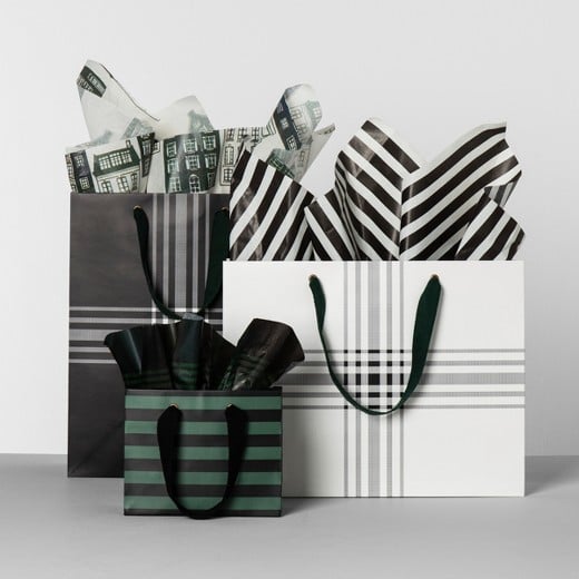 Striped Gift Bags in Small (1), Wide (3), and Tall (3) Hearth and