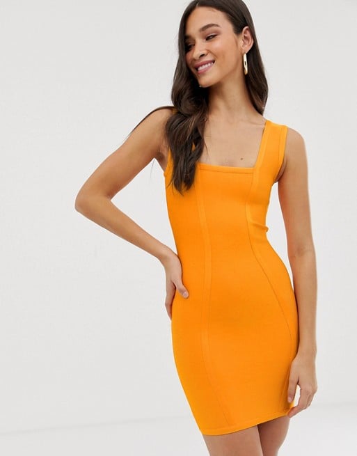 The Girlcode Bandage Square-Neck Minidress in Orange