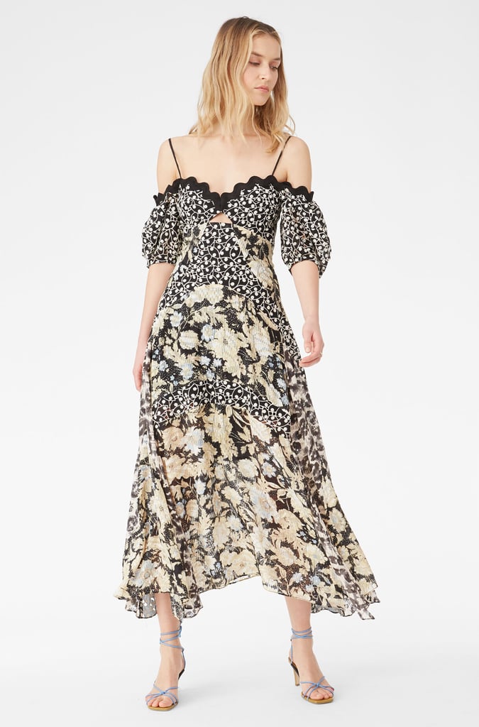 Rebecca Taylor Mixed-Print Off-Shoulder Dress