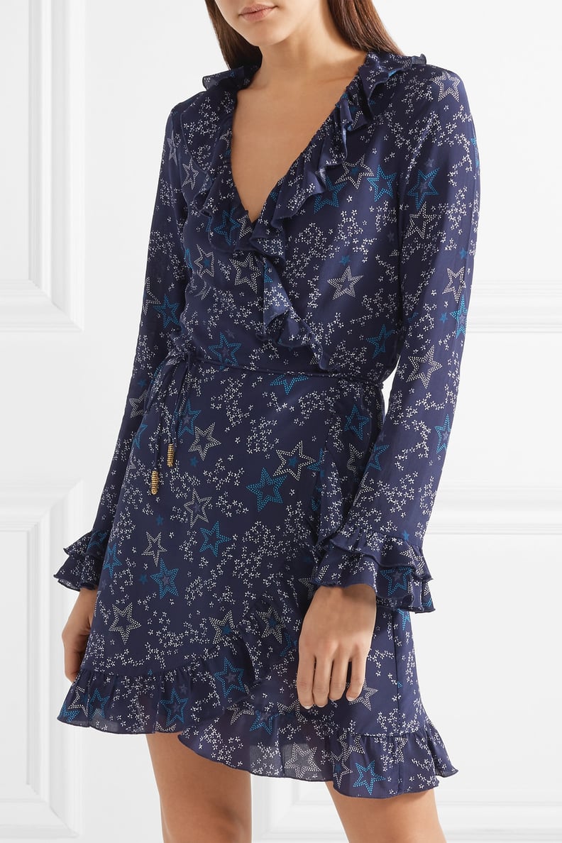 Paloma Blue Fiesta Ruffled Printed Silk Wrap Dress