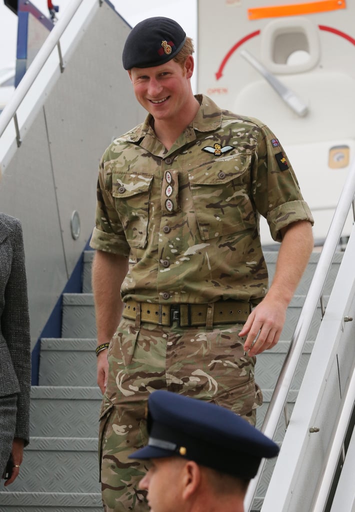 Harry originally arrived via plane in his fatigues. The guy can really pull off camo.