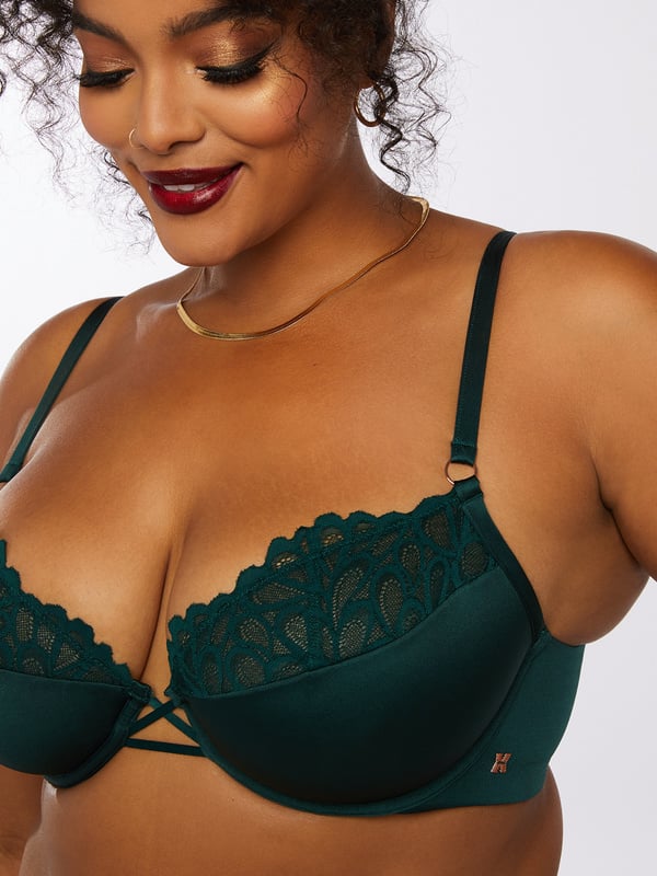 Savage Not Sorry Lightly Lined Lace Balconette Bra in Blue & Green