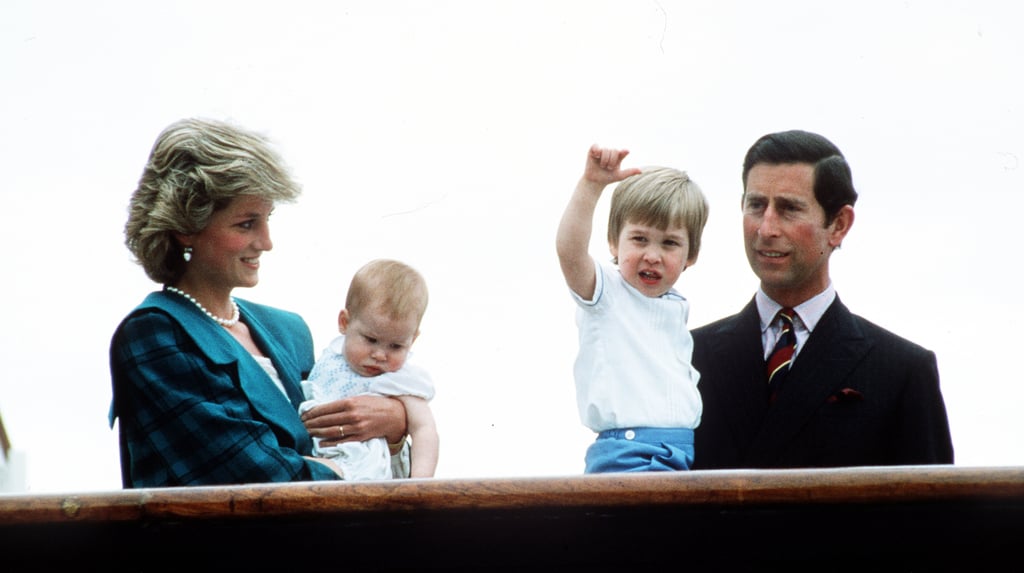 Prince Charles, Princess Diana, Prince William, and Prince Harry cruised on the Royal Yacht Britannia during May 1985.