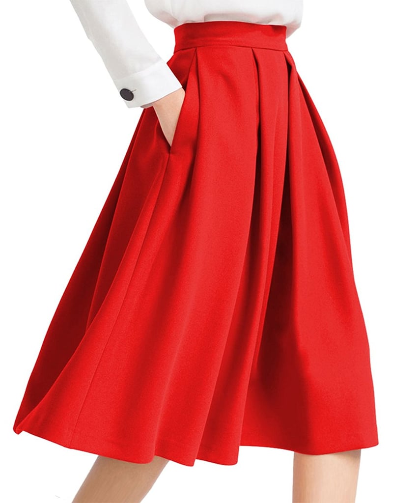 Yige High Waist Flared Skirt Pleated Midi Skirt