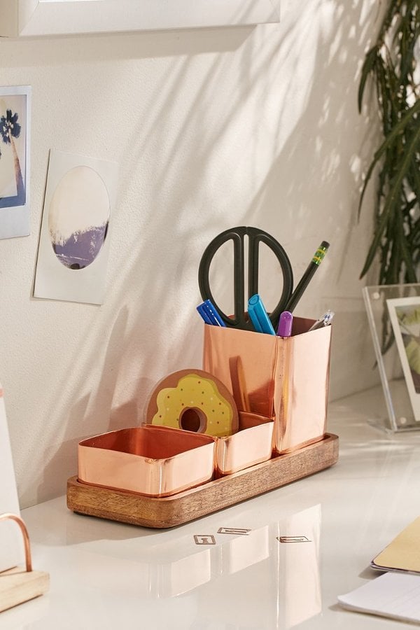 Urban Outfitters Copper Trio Desk Organizer (39) Gift Ideas For