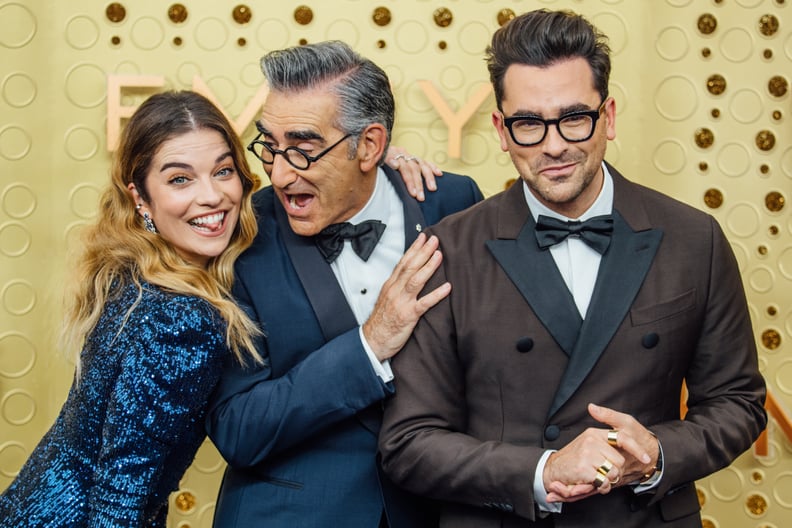 Annie Murphy and Eugene and Dan Levy at the 2019 Emmys