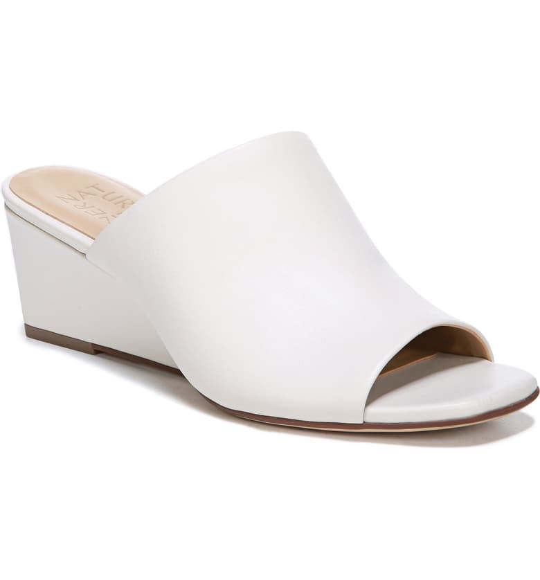 White wedge top slide sandals