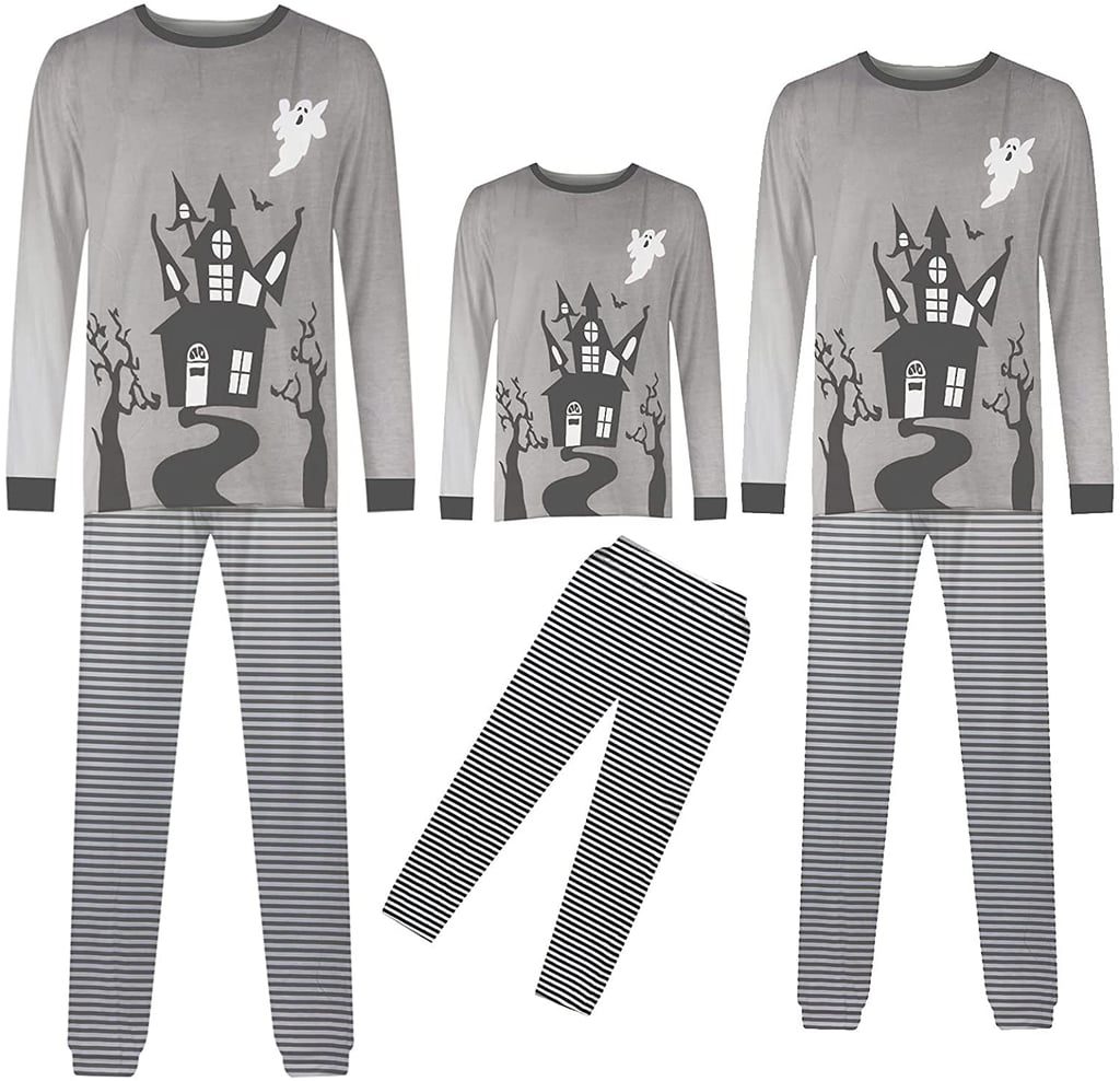 Embrace Your Inner Addams Family: Haunted House O-Neck Long Sleeve Matching Halloween Pajamas Kids