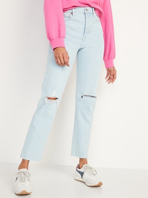 Old Navy Extra High-Waisted Button-Fly Ski-Hi Straight Ripped Jeans