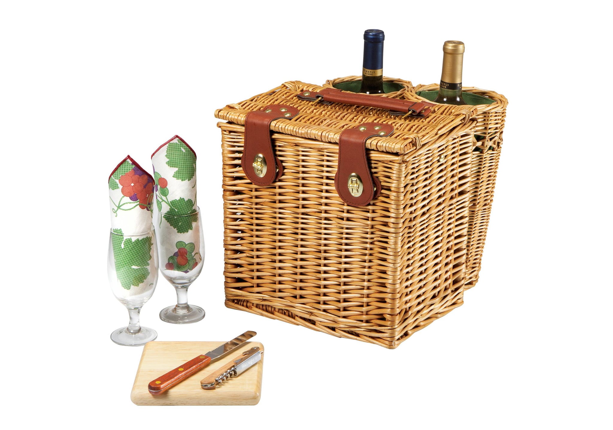 picnic time wine and cheese basket