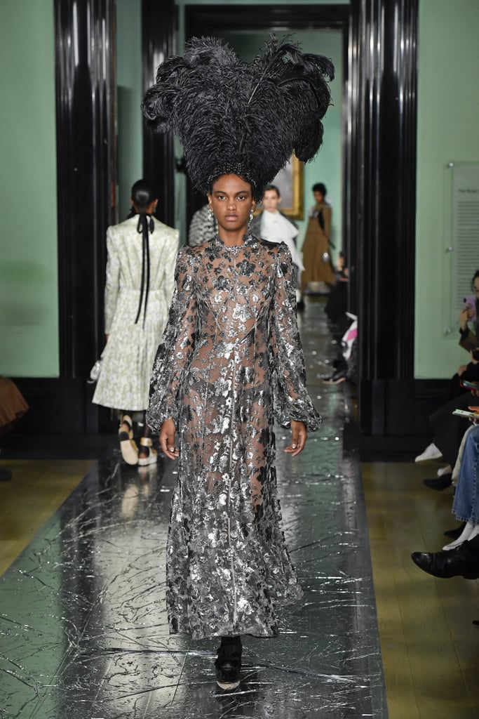 A Silver Gown and Feathered Headdress From the Erdem Fall 2020 Runway at London Fashion Week