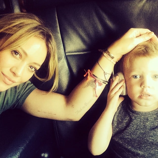 Hilary Duff and Luca Comrie were mesmerized by Mickey Mouse Clubhouse while on a plane. 
Source: Instagram user hilaryduff