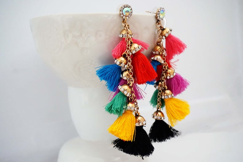 Multicolor Tassel and Gold Statement Earrings