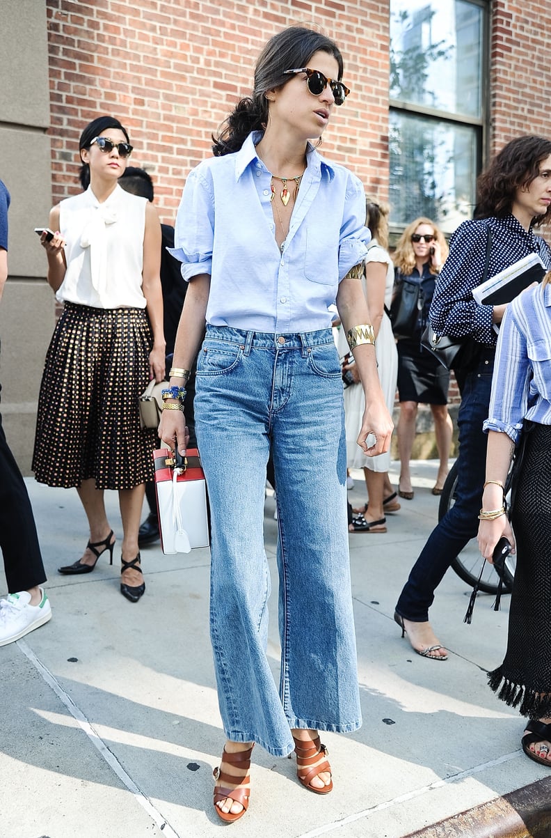 Style a Blue Top With Wide-Leg Jeans