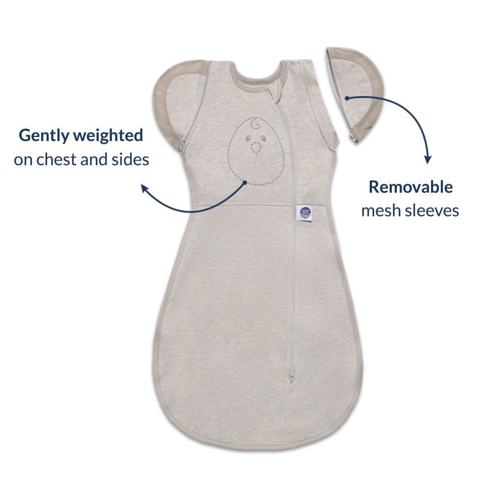 The detatcahble sleeves of the Nested Bean Zen One Classic Swaddle ($45) in Sand.