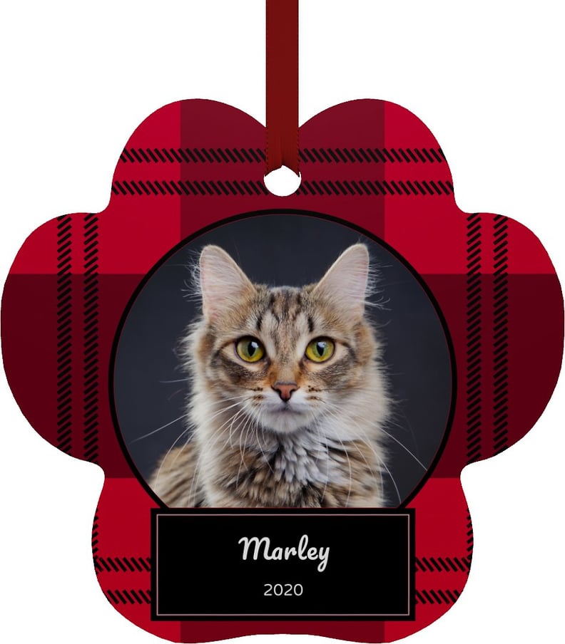 For the Holidays: Frisco Plaid Paw Shape Personalized Ornament