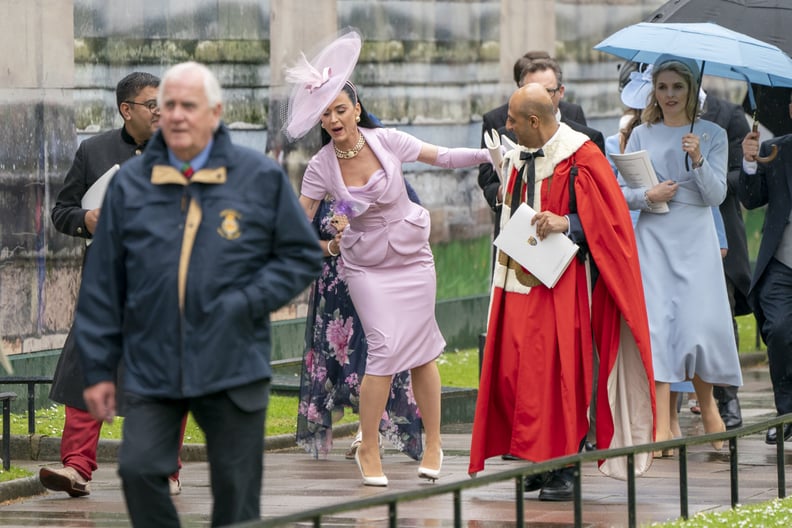 LONDON, ENGLAND - MAY 06: Katy Perry leaves Westminster Abbey following the coronation ceremony of King Charles III and Queen Camilla on May 6, 2023 in London, England. The Coronation of Charles III and his wife, Camilla, as King and Queen of the United K