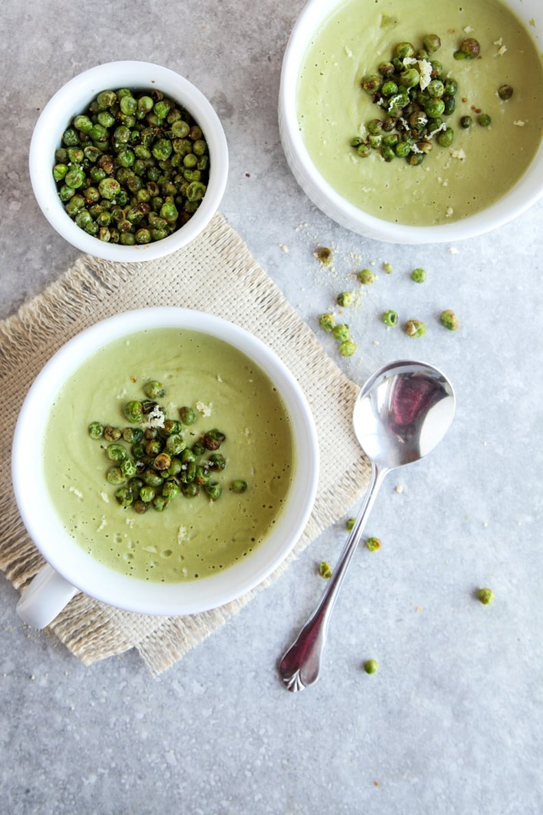 Cheesy Pea Soup With Pea Croutons