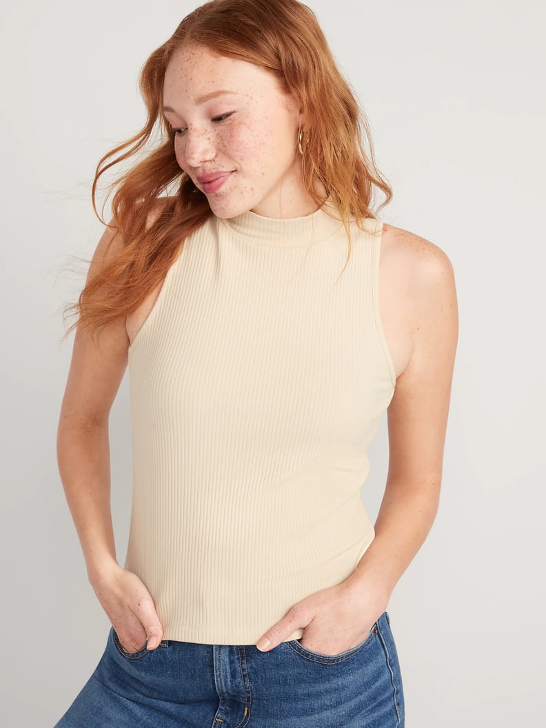 A Top-Rated Sleeveless Turtleneck Top: Old Navy Fitted Rib-Knit Mock-Neck Sleeveless Top