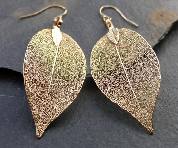 estherdobsonart 18K Gold Dipped Real Leaf Earrings