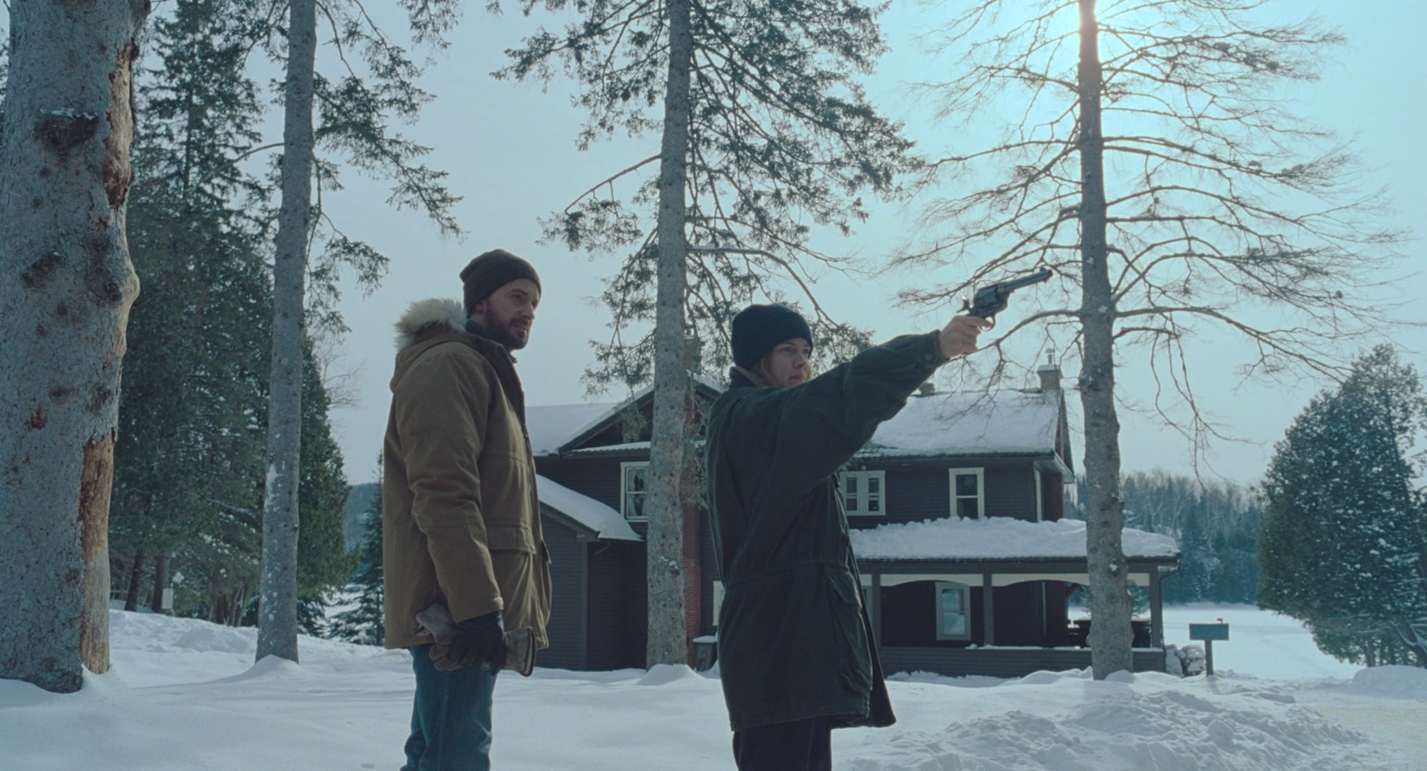THE LODGE, from left: Richard Armitage, Riley Keough, 2019.  Neon / courtesy Everett Collection