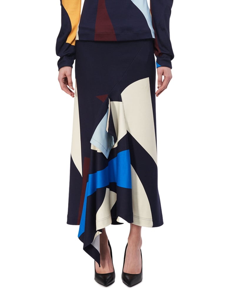 Victoria Beckham Asymmetric Abstract-Print Midi Skirt