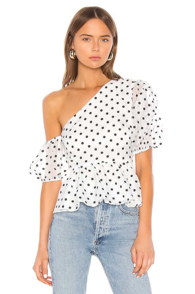 Camila Coelho Mala Peplum Top in White & Black from Revolve.com