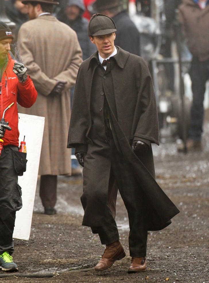 Benedict Cumberbatch was in costume on the set of Sherlock in London ...