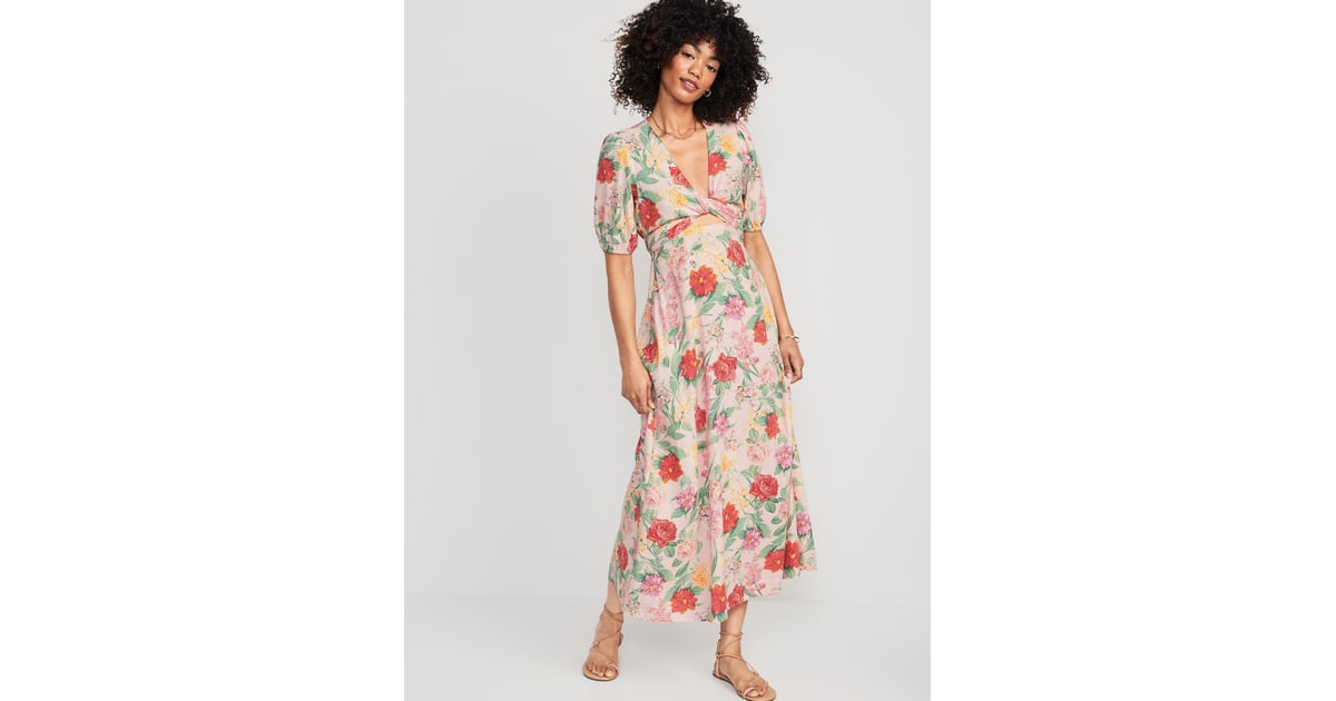 Maxi Dresses: Old Navy Matching Fit & Flare Floral Linen-Blend Twist ...