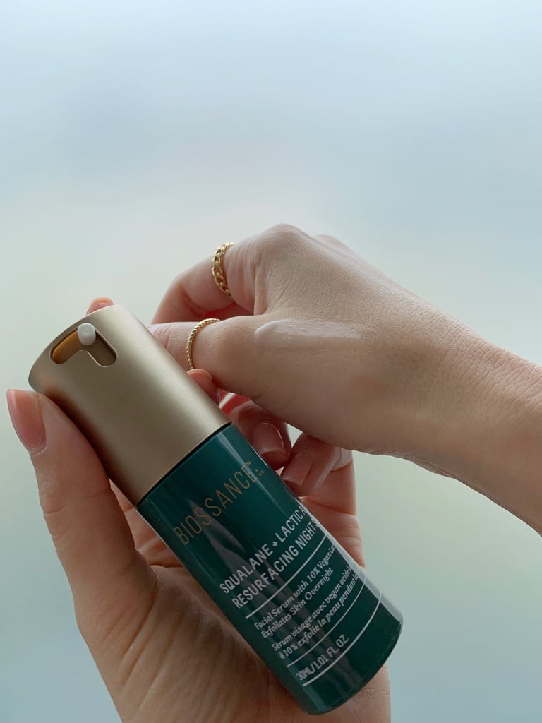 I swapped my normal nighttime retinol for this product and noticed a difference right away. I used the serum nightly, after cleansing and applying toner, and noticed it didn't make my skin flake quite like retinol tends to do. (I could even apply the product on its own, without the addition of a moisturizer or oil afterward.) I noticed a slight tingling upon application, but that faded quickly and didn't leave my skin feeling tight or dry. The only downside for me was the smell, which reminded me a bit of self-tanner, but it wasn't overpowering.