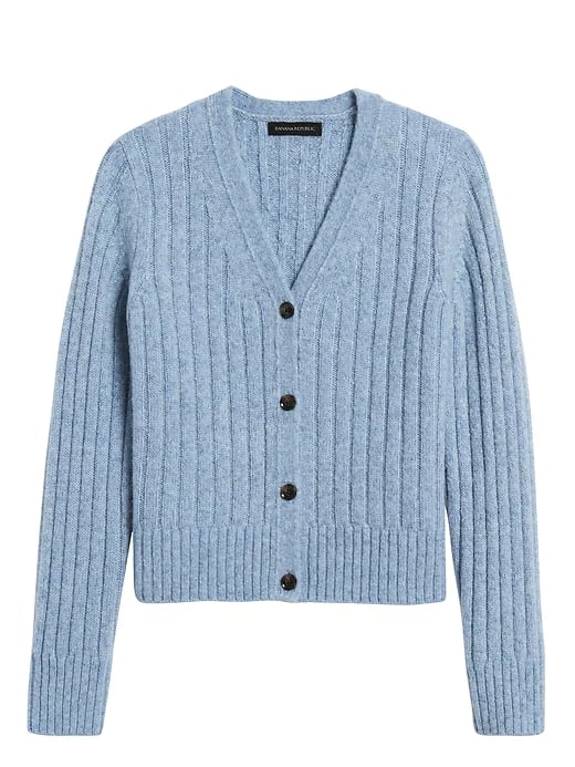 Merino-Blend Boxy Cropped Cardigan Sweater
