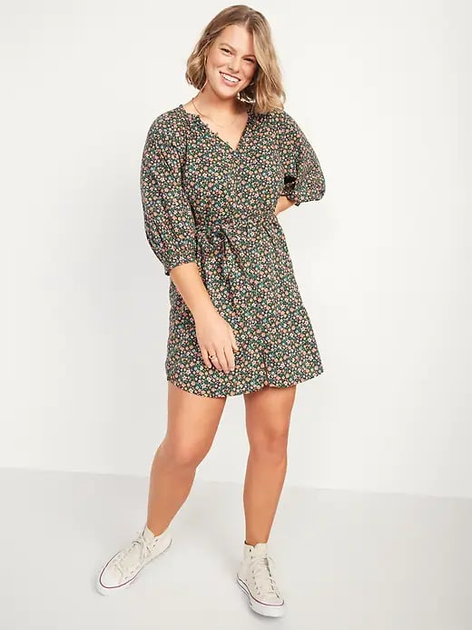 Old Navy Waist-Defined Floral-Print Poet Mini Shirt Dress